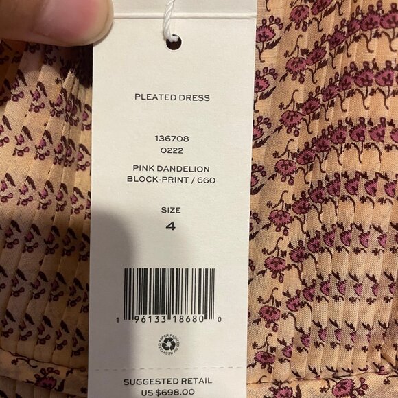 Tory Burch pink dandelion block print pleated dress size 4 - Picture 7 of 9